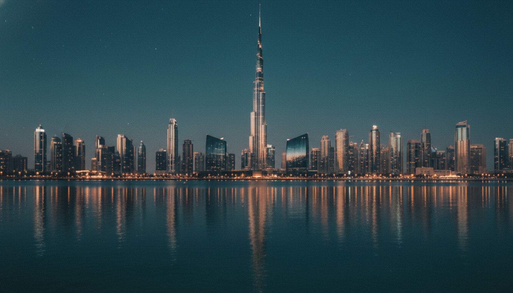 Dubai-Skyline mit Burj Khalifa bei Blue Hour